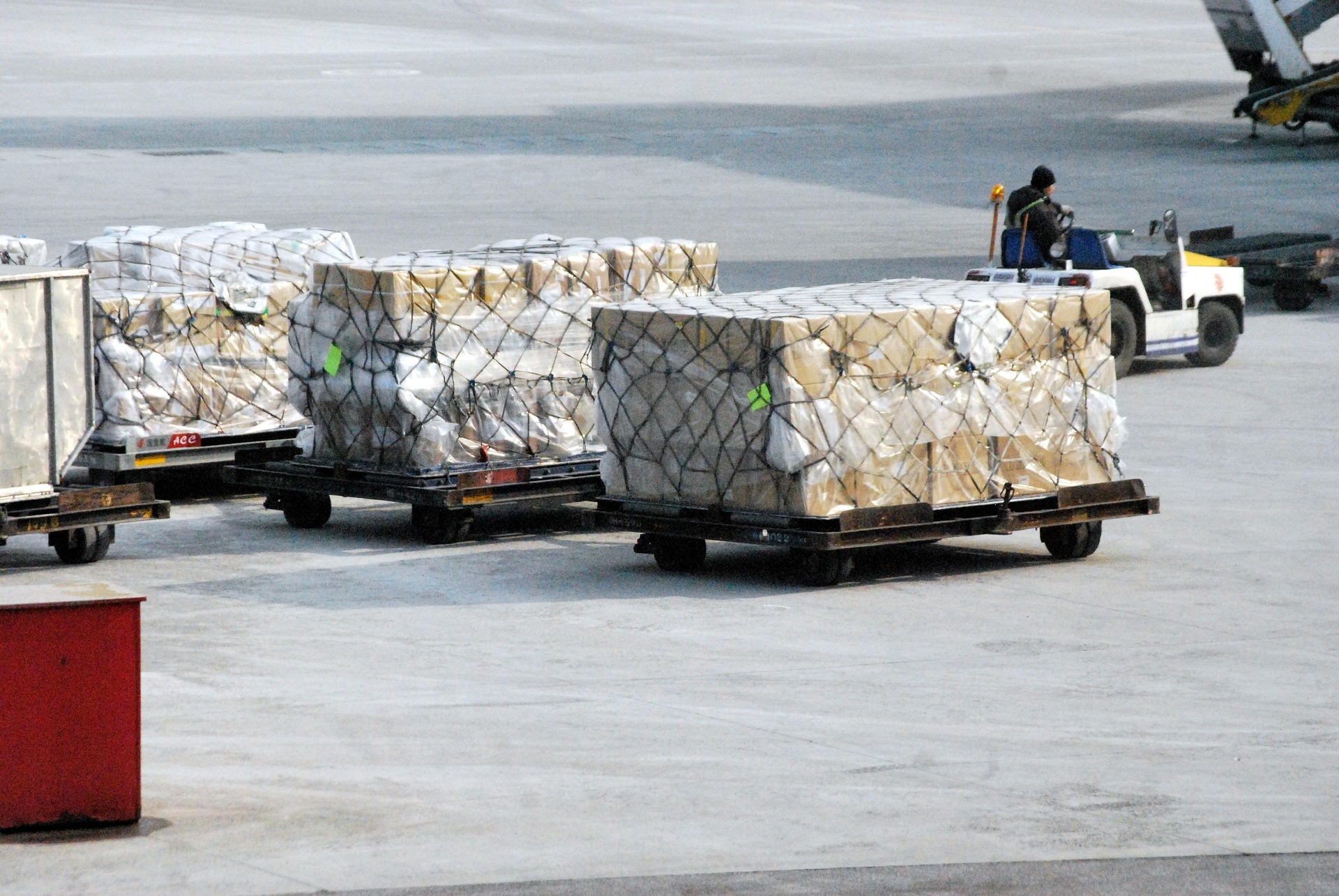Air freight pallets ready for loading at airport